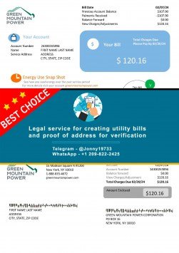 New York Green Mountain Energy utility bill Sample Fake utility bill